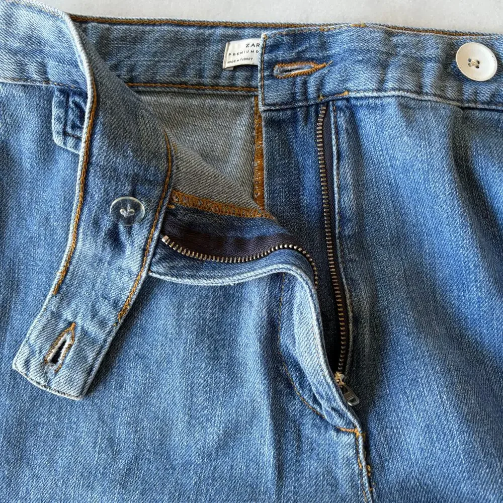 Zara Women's Wide Leg Denim Pants Size 4 Cropped Zipper Button Front - Picture 6 of 10